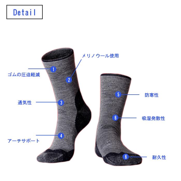 2足セット トレッキングソックス メンズ 中厚 メリノウール 化繊 保温