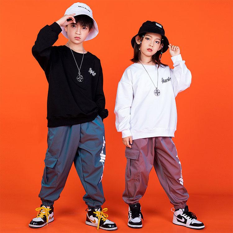 キッズ ダンス衣装 長袖シャツ 長ズボン 上下セット 男の子 女の子 長袖ｔシャツ  長袖トップス ボトムス カーゴパンツ ジュニア 女子｜sherrockstyle｜13