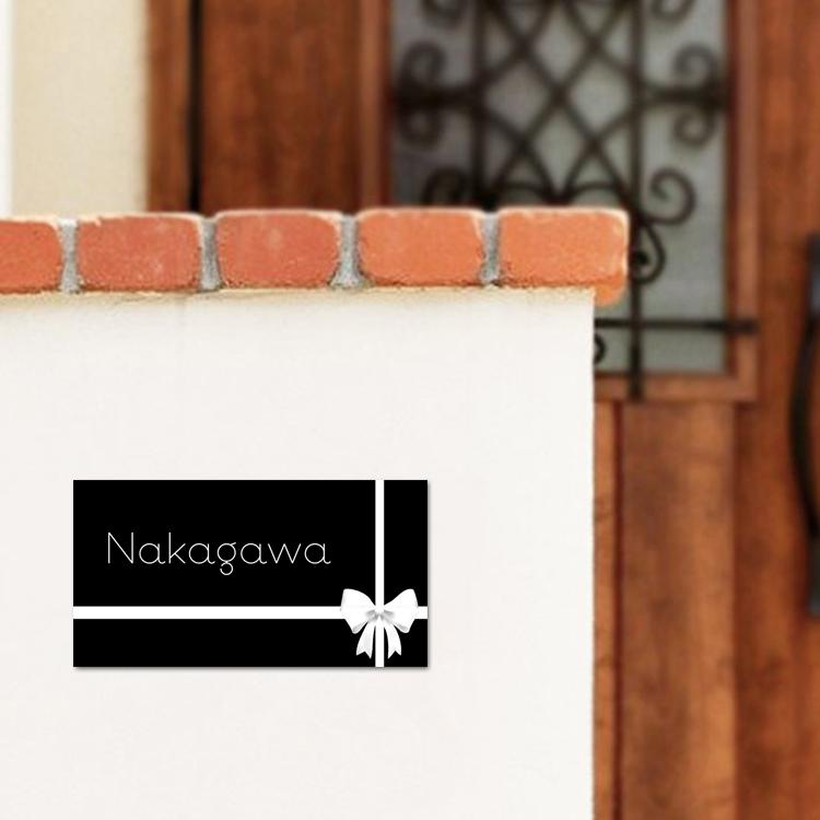 表札 おしゃれ 戸建て リボン 150mm×80mm 北欧 ステンレス 取り付け シール付き かわいい マンション オフィス 卓上 ポスト 事務所 アパート ヘアライン 風水 | ブランド登録なし | 04