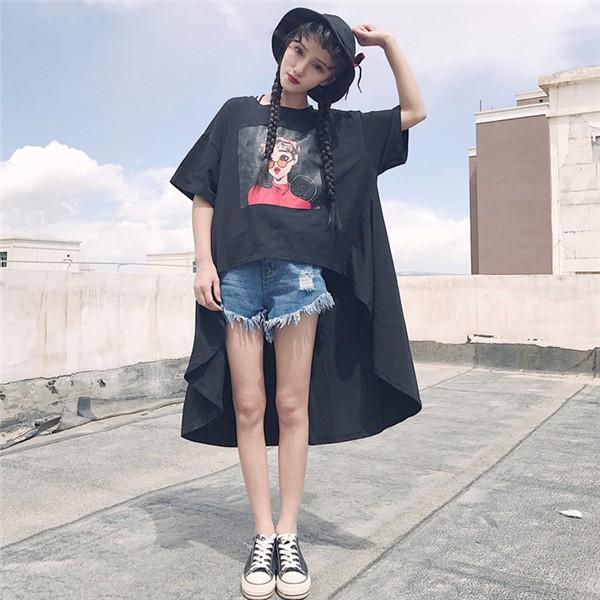 レディース 半袖 Tシャツ 裾不規則デザイン 個性的 奇抜 Pop 原宿系 ファッション 送料無料 G Shiawase Clothes 通販 Yahoo ショッピング
