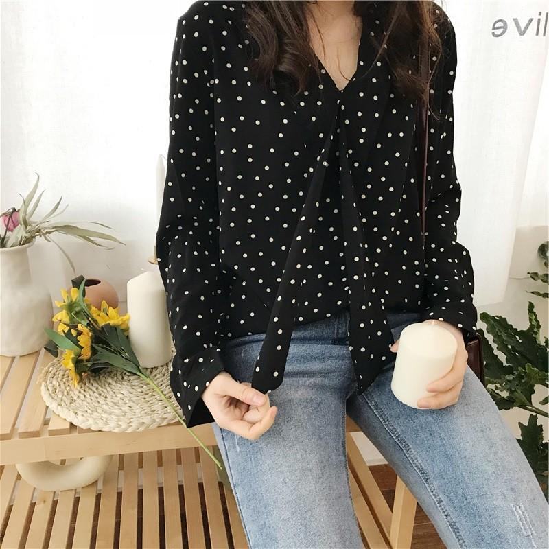 レトロ感 ドット柄 キュート ドット シフォン シャツ 海外 韓国 韓国ファッション 韓国スタイル 送料無料 G Shiawase Clothes 通販 Yahoo ショッピング