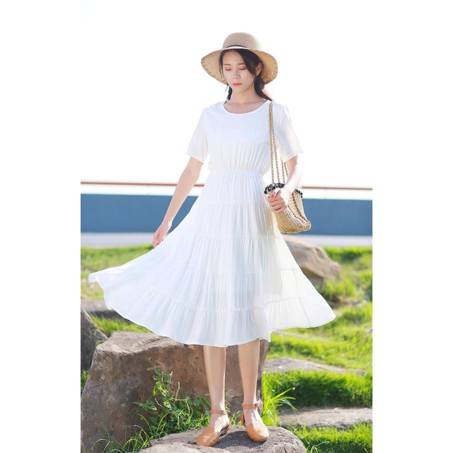 白ワンピース 白 カジュアル ワンピース 夏 森ガール 無地ワンピース 半袖 フレア 韓国 膝丈 送料無料 G Shiawase Clothes 通販 Yahoo ショッピング