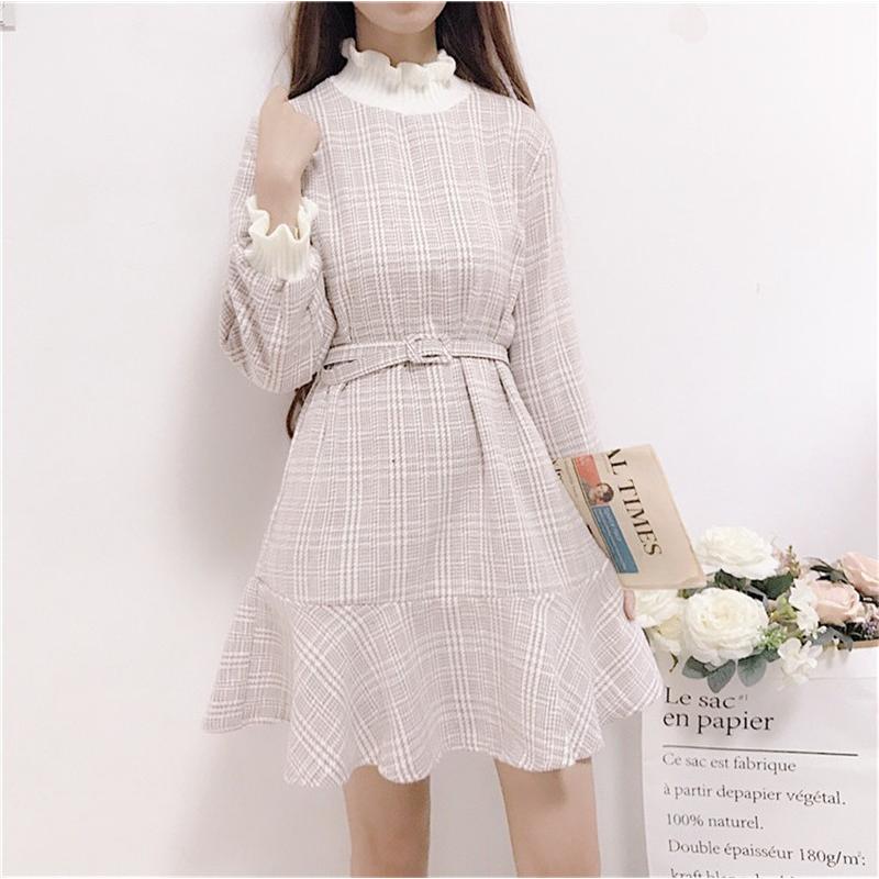 ガーリー かわいい チェックワンピース チェック ワンピ ワンピース 長袖 韓国ファッション 清楚 送料無料 G Shiawase Clothes 通販 Yahoo ショッピング