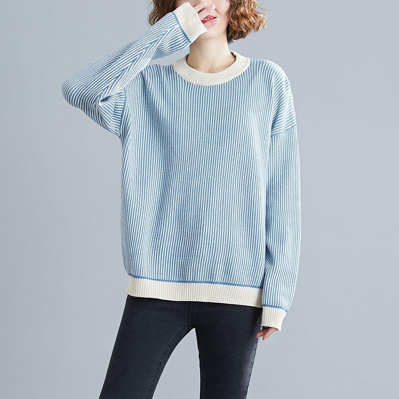 大人の上質 チュニック ストライプ 長袖 ニット トップス 大きいサイズ 冬 ファッション 暖かい ナチュラル 送料無料 女子会 上品 デイリー ブルー ブラック 綿ポリ混紡 ニット セーター Www Littleelmgrooming Com