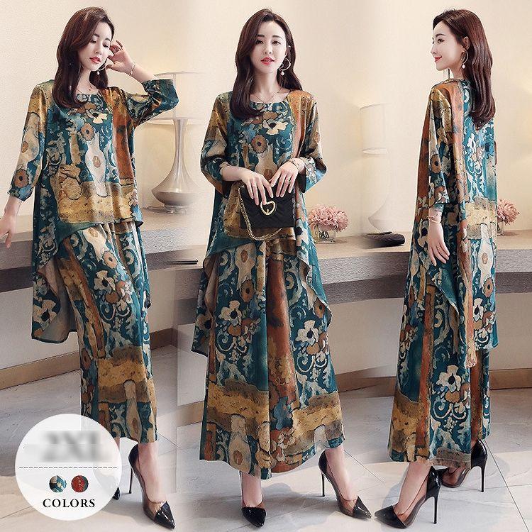 全日本送料無料 パンツドレス 花柄 ワイドパンツ セットアップ レディース 大きいサイズ 体型カバー 着痩せ 母親 送料無料 メール便送料無料 Www Skylanceronline Com