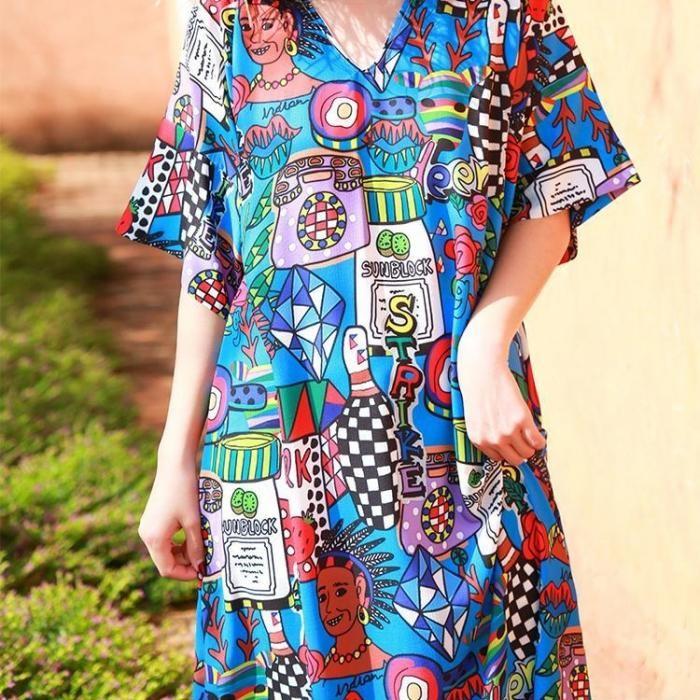 個性的なデザイン 大人カジュアル 派手かわいい 柄 リゾート Vネック Tシャツワンピース 楽ちん 送料無料 Ok2947 Shiawase Clothes 通販 Yahoo ショッピング