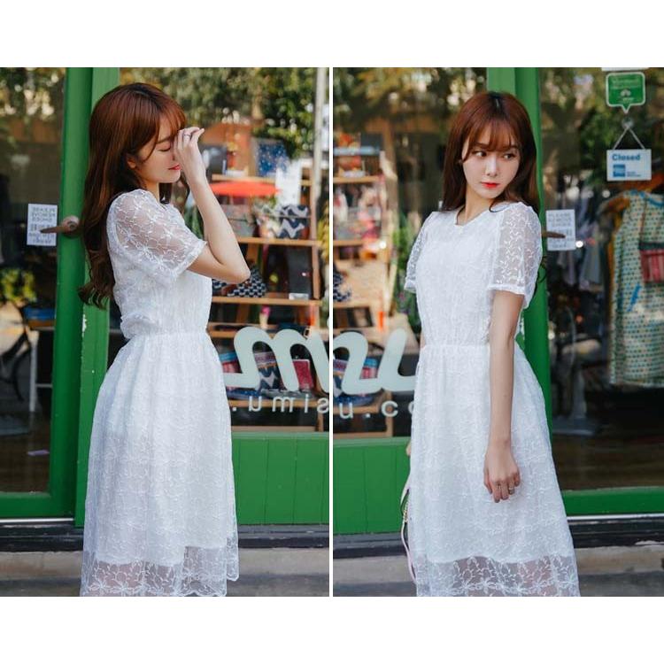 白ワンピース 春 夏 秋 レディース レース ワンピース Aライン ラウンドネック 半袖 膝丈 送料無料 Sc0093 Shiawase Clothes 通販 Yahoo ショッピング