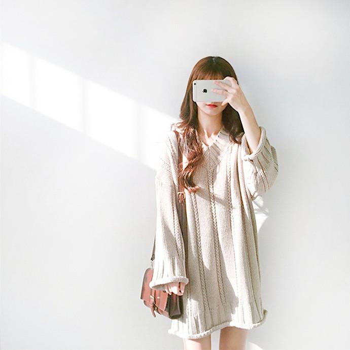 大きめサイズ かわいい Vネック ニット ワンピース ニットワンピース チュニック 韓国 送料無料 Sc0145 Shiawase Clothes 通販 Yahoo ショッピング