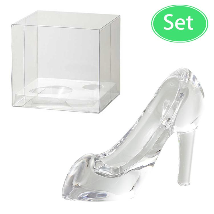 専用クリアケース付き ガラスのハイヒール 透明な靴 プリンセス