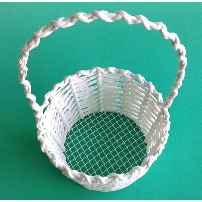 ラウンド型手付きホワイトミニバスケット 直径約13cm かご フラワー
