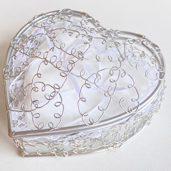 「２人の愛のかたち」ハート型リングピロー完成品  結婚式 シルバー ワイヤー｜shiawase-deli｜04
