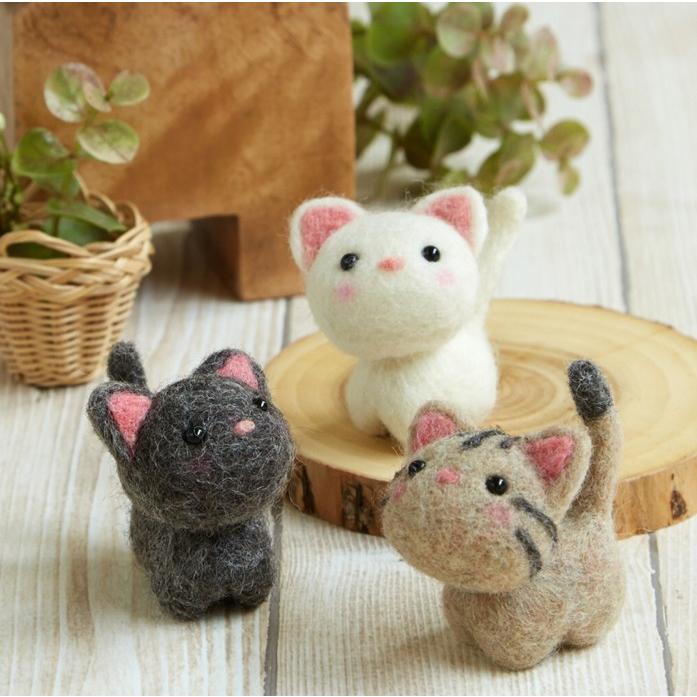 かわいい猫のお友だち フェルトマスコット手作りキット 羊毛フェルト手芸 ねこ ぬいぐるみ 自由研究｜shiawase-deli