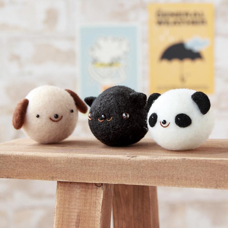 仲良し トリオ 犬 黒猫 パンダ 手作りキット フェルト手芸