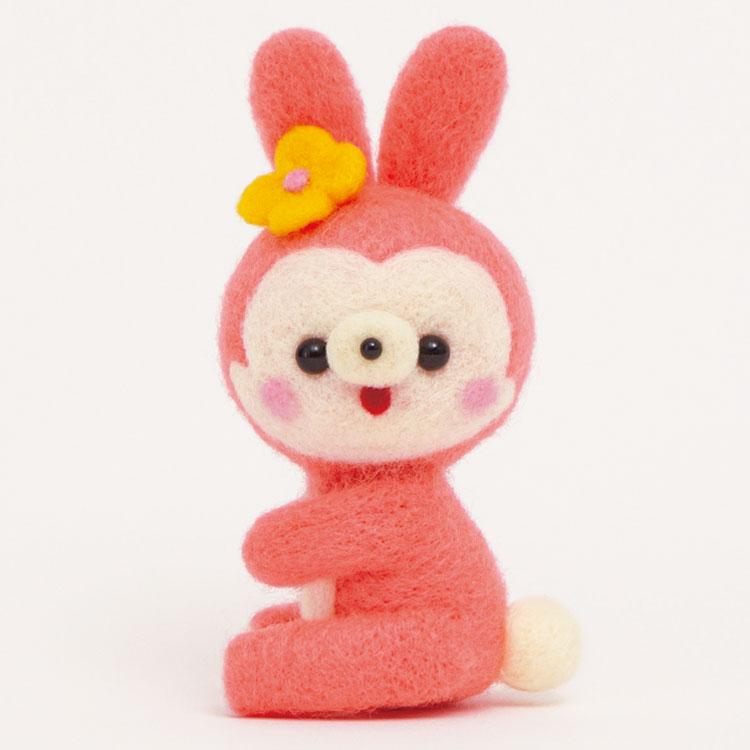 羊毛フェルト　作家様　作品　うさぎ　ぬいぐるみ　ピンク レトロ うさぎ 手作りキット フェルト手芸 マスコット ピンク ラビット