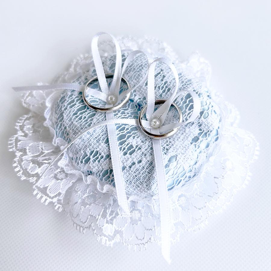 レースのリングピロー ミニサイズ 完成品（ブルー） 結婚式