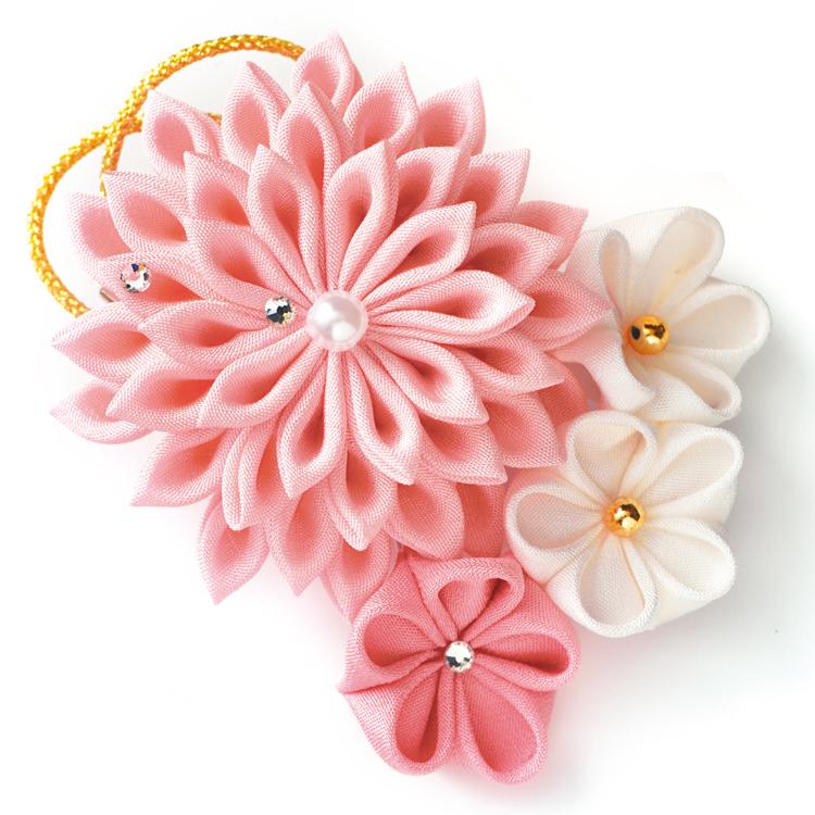 正絹 つまみ細工 お花のブローチ きらめき ピンク 手作りキット 