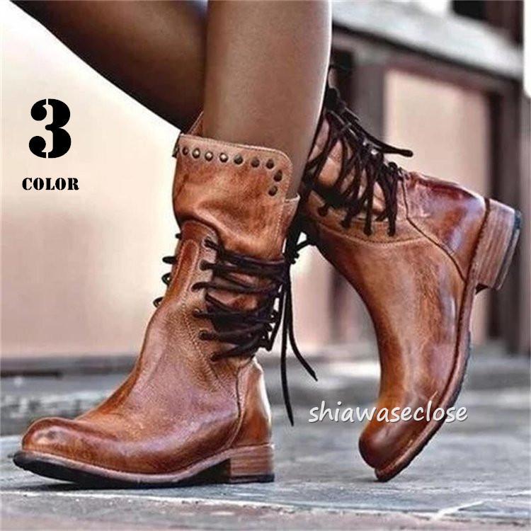 ショートブーツ レディース ぺたんこ レースアップ ミドルブーツ ブーティ おしゃれ カジュアルシューズ ショート丈 歩きやすい 美脚 秋冬 21nvsxz40 しあわせクローゼット 通販 Yahoo ショッピング