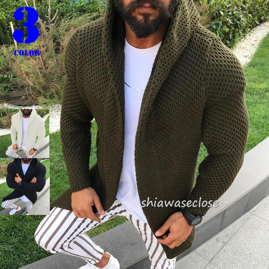 ニットカーディガン メンズ コーディガン セーター ニットジャケット ニットアウター フード付き 春秋冬 カットソー 暖かい 無地 メンズ ファッション 21nsmyks8 しあわせクローゼット 通販 Yahoo ショッピング