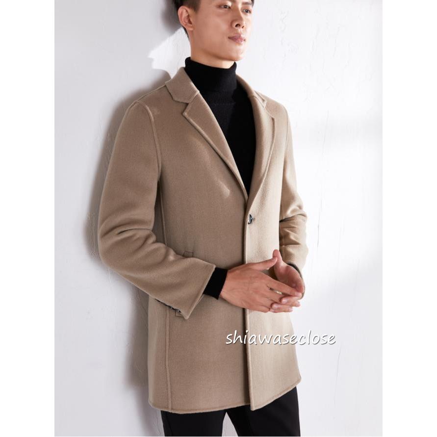 チェスターコートメンズ ミドル丈ウールコート100%ウール トレンチ