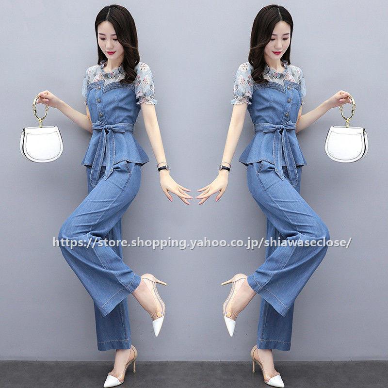 日本全国送料無料 セットアップ レディース 夏 パンツスーツ ジャージ上下 花柄 春夏 30代 40代 50代 半袖ブラウスワイドパンツ ゆったり 体型カバー 通勤 きれいめ おしゃれ Simbcity Net