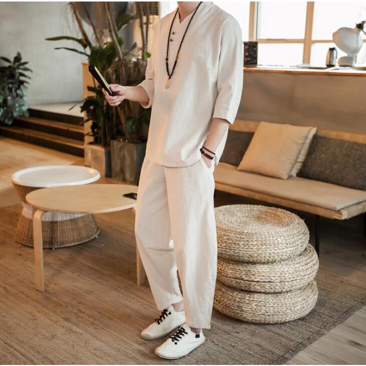 ジャージ メンズ 上下セットアップ 綿麻 トレーナー サルエルパンツ