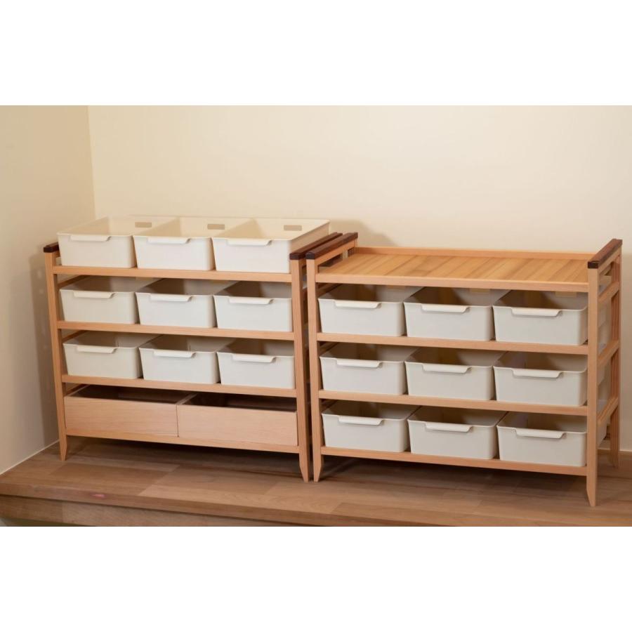 無垢の収納棚 おもちゃこどもちゃれんじの片付け整理に : しあわせに