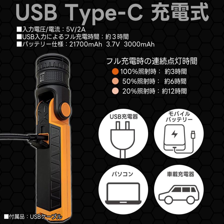 懐中電灯 led USB充電式 超強力 ハンディライト 超高輝度 ledライト