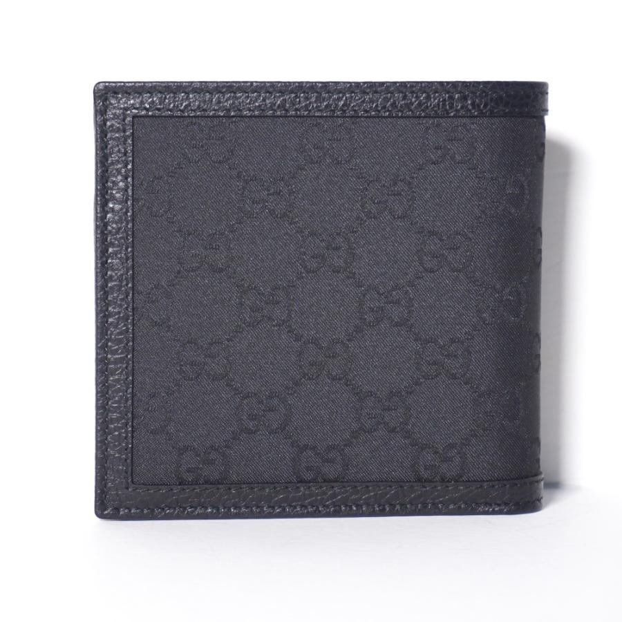 グッチ GUCCI メンズ 二つ折り 財布 ブラック 150413 G1XWN 8615【純正紙袋リボン可】新品 正規品 GGナイロン+レザー 小銭入れ付き GG柄 黒｜shibaryu｜02