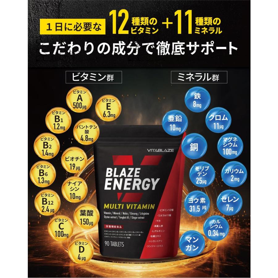BLAZE ENERGY 90粒 3袋 マルチビタミン マルチミネラル 亜鉛 マカ 高麗