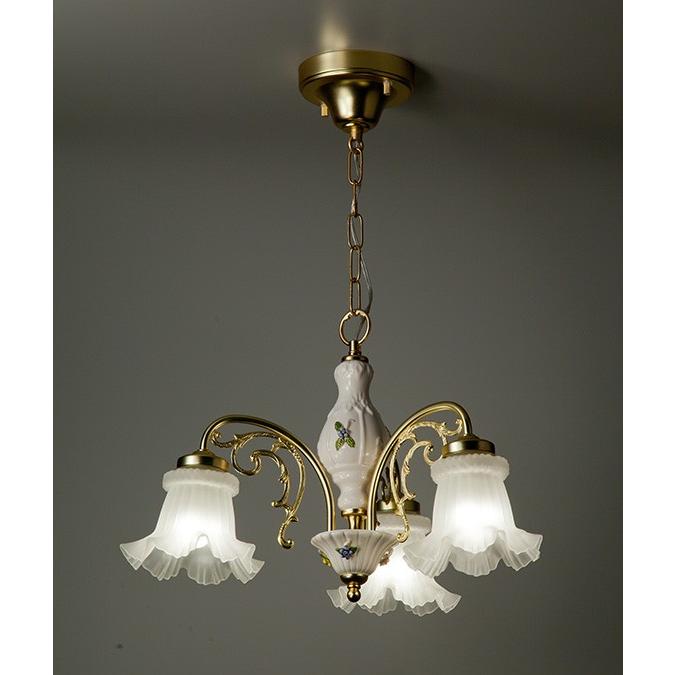 スペイン製　ハンドメイド白色陶器真鍮製ゴールドメッキ3灯ペンダント クエンカ　CUE003P3-259-LED