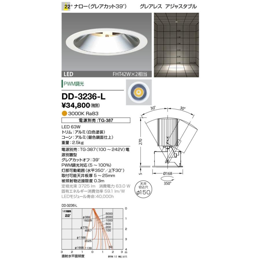 DD-3236-L 山田照明 Unicorn+（ユニコーンプラス） ダウンライト 切込穴寸法 φ150mm   電源別売  FHT42W×2相当