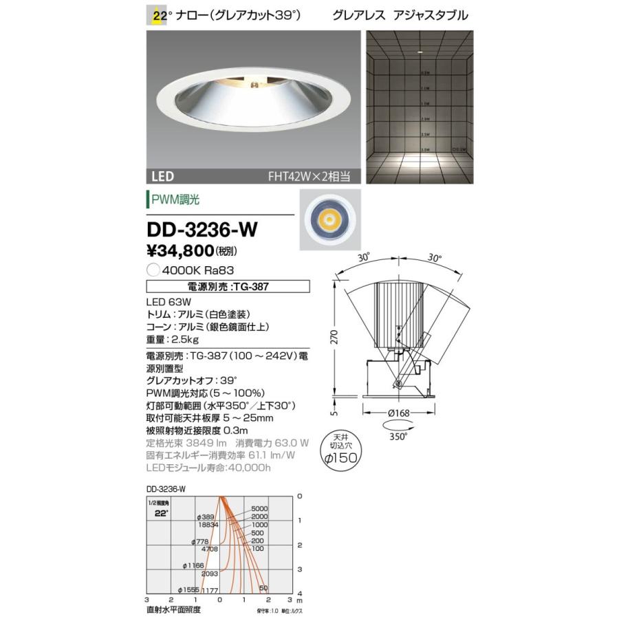 DD-3236-W 山田照明 Unicorn+（ユニコーンプラス） ダウンライト 切込穴寸法 φ150mm   電源別売  FHT42W×2相当