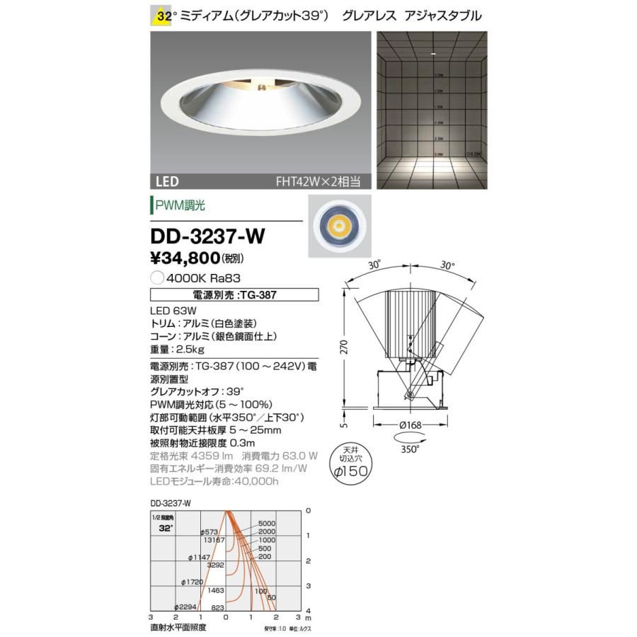 DD-3237-W 山田照明 Unicorn+（ユニコーンプラス） ダウンライト 切込穴寸法 φ150mm   電源別売  FHT42W×2相当