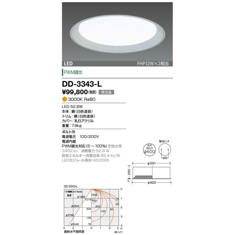 DD-3343-L 山田照明 Conference Round（カンファレンス・ラウンド） ダウンライト 切込穴寸法 φ600mm 受注品 FHP32W×2相当