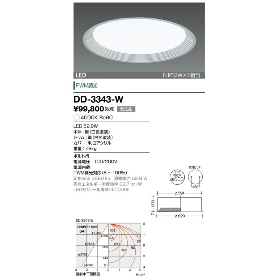DD-3343-W 山田照明 Conference Round（カンファレンス・ラウンド） ダウンライト 切込穴寸法 φ600mm 受注品 FHP32W×2相当