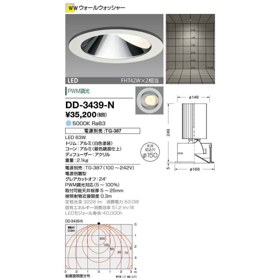 DD-3439-N 山田照明 Unicorn+（ユニコーンプラス） ダウンライト 切込穴寸法 φ150mm   電源別売  FHT42W×2相当