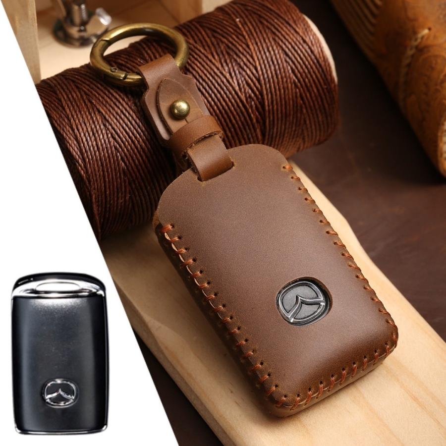 Mazda レザーキーケース ブラウン トヨタ スマートキーケース マツダ CX-5 CX-30 CX-8 CX-60