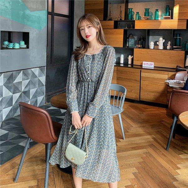 ワンピース レディース 長袖 花柄 可愛い オシャレ ロング丈 ミモレ 体型カバー ワンピース 海外旅行 夏服 長脚 美脚 夏スカート 国産