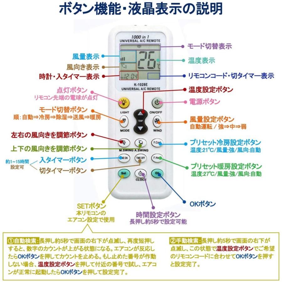 エアコン リモコン 日本語説明書付 汎用 万能 日立 東芝 ナショナル ダイキン 三菱 パナソニック 等 国内メーカー対応 冷房 暖房 :mb ...
