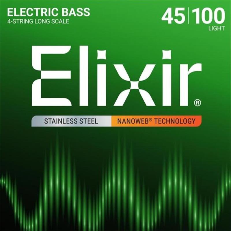 ELIXIR Stainless Steel Bass Strings with ultra-thin NANOWEB Coating (Light/Long 045-100) #14652