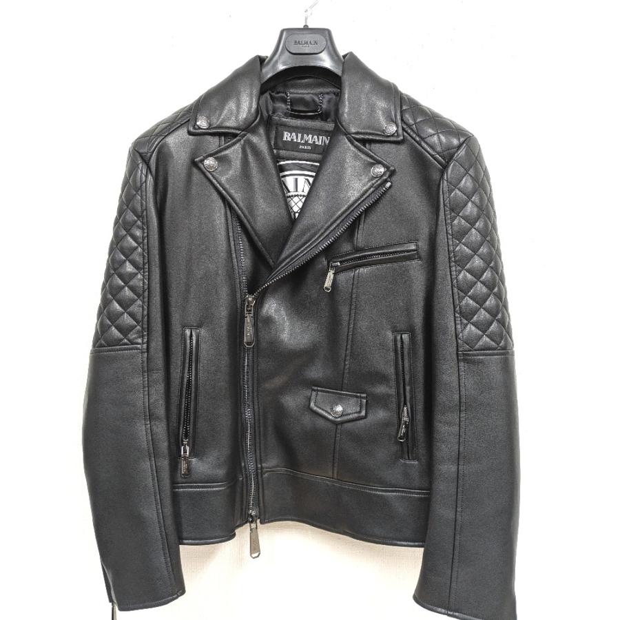 バルマン ライダースジャケット ECO LEATHER 402-16-8008（24216） 48サイズ Dz384701 中古美品 BALMAIN（バルマン） Dz384701 ライダースジャケット ECO LEATHER 402
