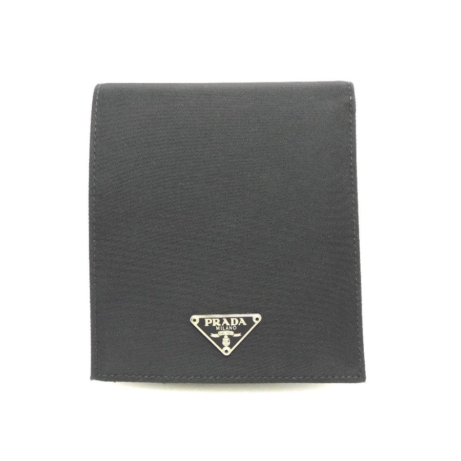 【中古】PRADA ブラック レザー 二つ折り財布 中古・古着通販】PRADA (プラダ) 2つ折り財布 ブラック｜ブランド