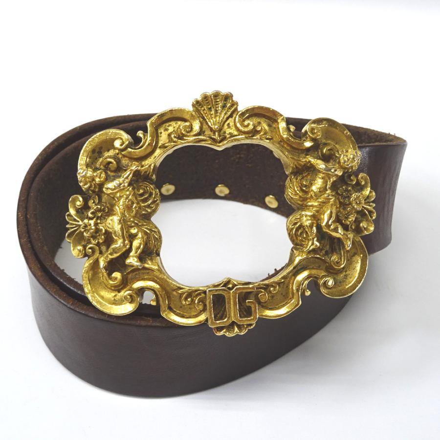 DOLCE&GABBANA レザー ゴールドバングル メンズ 即決希少 