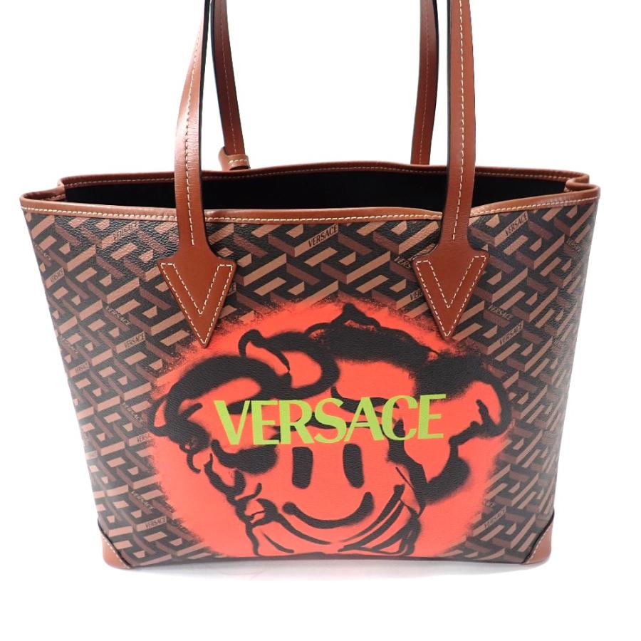 VERSACE トートバッグ Ft640944 ヴェルサーチ トートバッグ ラ グレカ スマイリー メデューサ