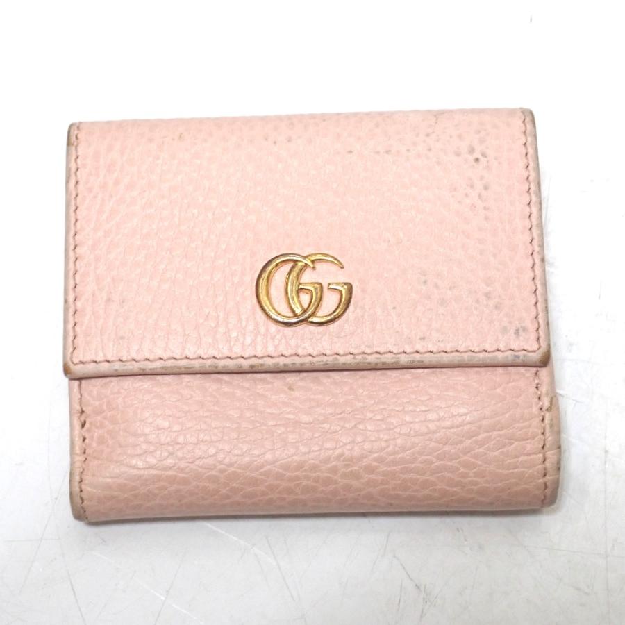 Ft646621 グッチ 三つ折り財布 プチマーモント 524672 ピンク