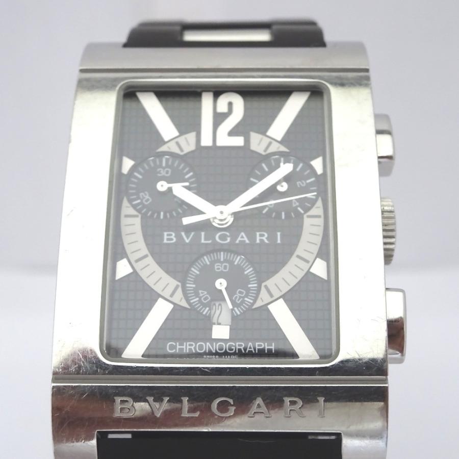 Ft765481 BVLGARI ブルガリ メンズ 腕時計 クォーツ レッタンゴロ クロノグラフ RTC49S 黒系文字盤 中古【質みなみ