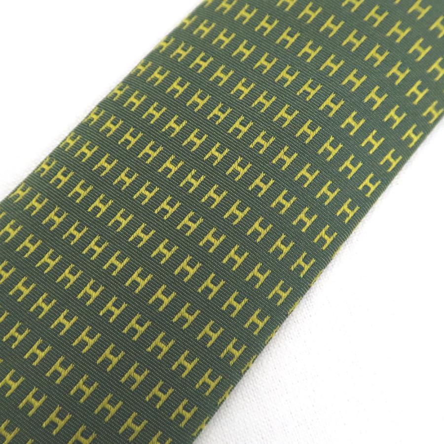 エルメス ネクタイ ファソネH H織り H総柄 グリーン×イエロー シルク IT330013 中古・美品 HERMES（エルメス） IT330013 ネクタイ ファソネH H織り H総柄