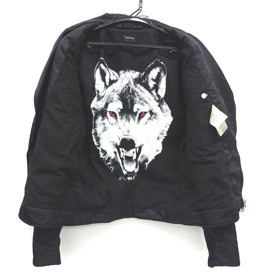 DIESEL ディーゼル ダブルライダース型中綿ジャケット ウルフ柄 黒 Ｓ DIESEL（ディーゼル） KR207891 ライダースジャケット ウルフ ナイロン