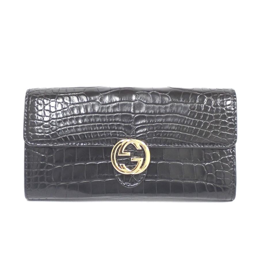 【極美品】GUCCI インターロッキングGコンチネンタルウォレット　長財布　黒 NA15231 グッチ 二つ折り長財布 インターロッキングG コンチネンタル