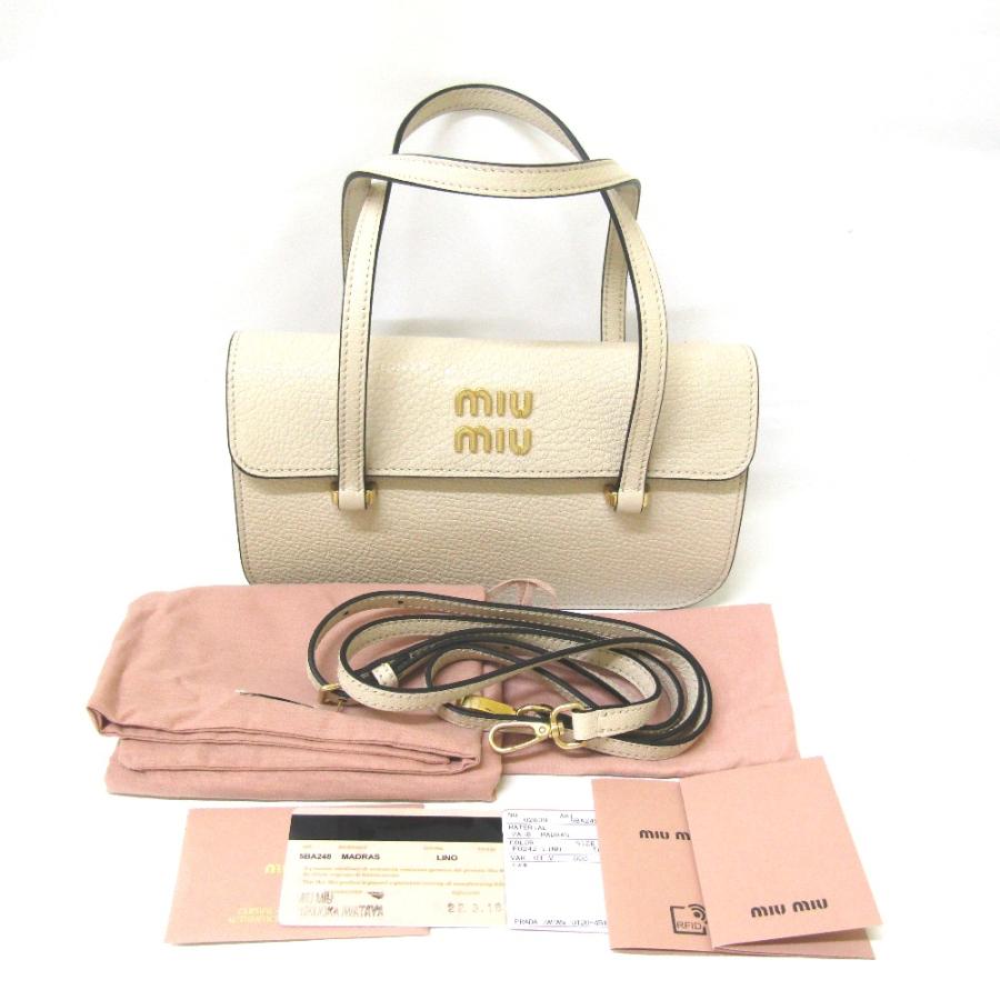 ミュウミュウ MIUMIU　マドラス　2WAYバッグ　ハンドバッグ　ショルダーバッグ　5BA248　ベージュ系 Tj963433 中古・美品 MIU MIU - ミュウミュウ MIUMIU マドラス 2WAYバッグ ハンドバッグ